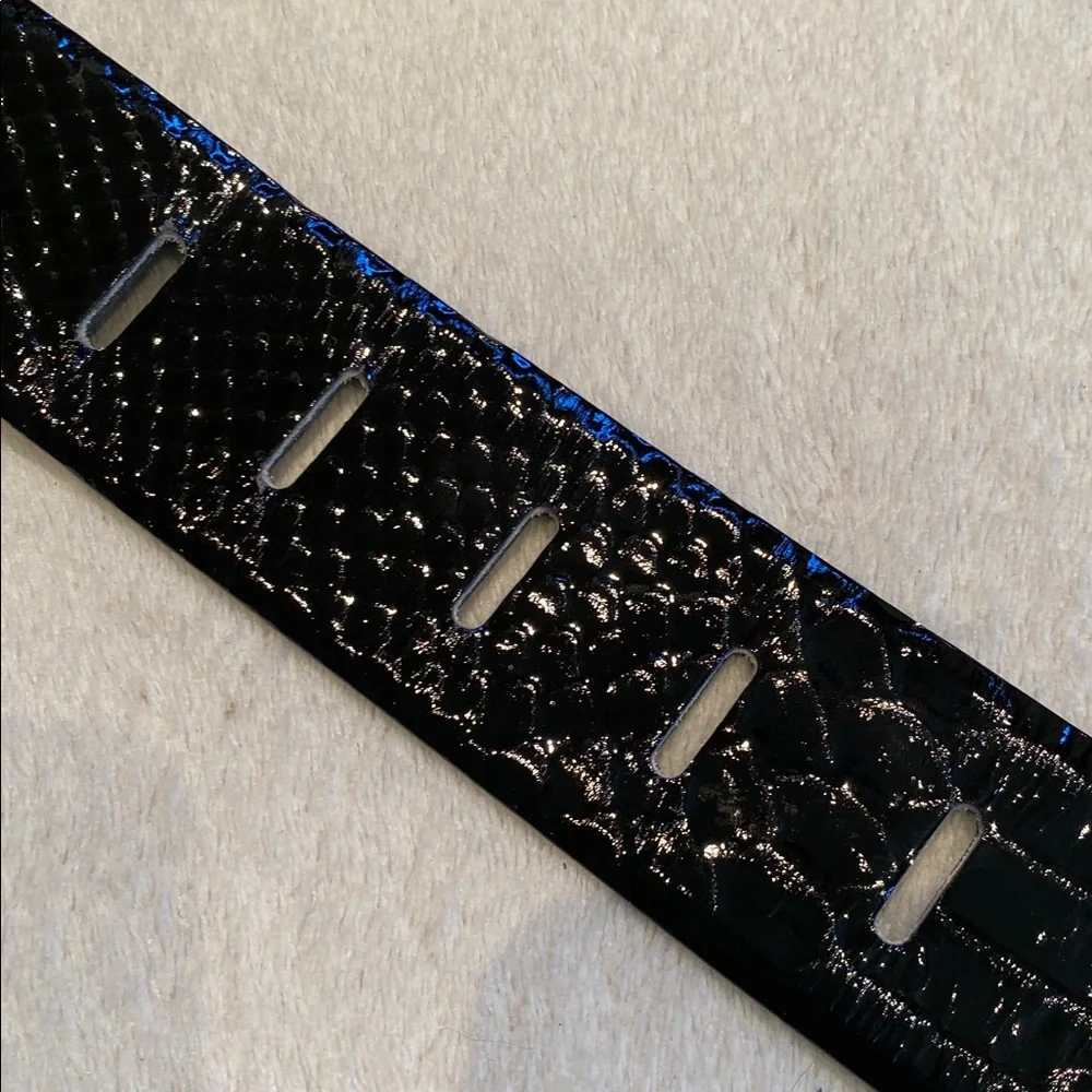 Statement black snakeskin print gold statement buckle Sz S